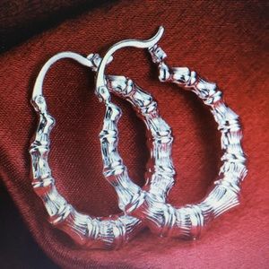 New 925 Sterling Silver Bamboo Circle Earrings.